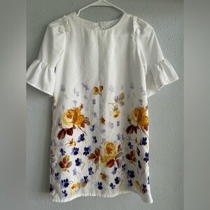 Janie And Jack Floral White Dress with Ruffled Sleeves